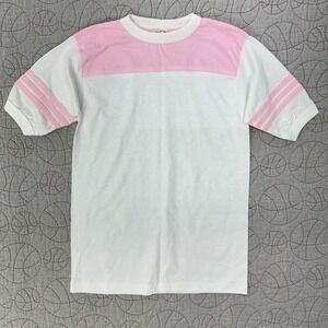Alore T-Shirt White Pink Striped Sleeve Ringer / Womens Medium